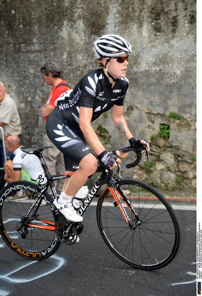 Linda Villumsen in action during the women's road race at the UCI World Championships in Florence, Italy.